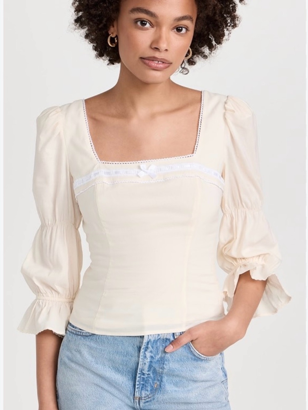 Reformation Amalie Cream Long Tiered Sleeve Top